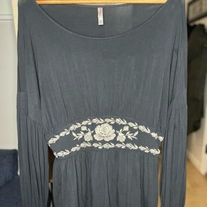 Xhilaration Black Long Sleeve Floral Embroidered Detail Top